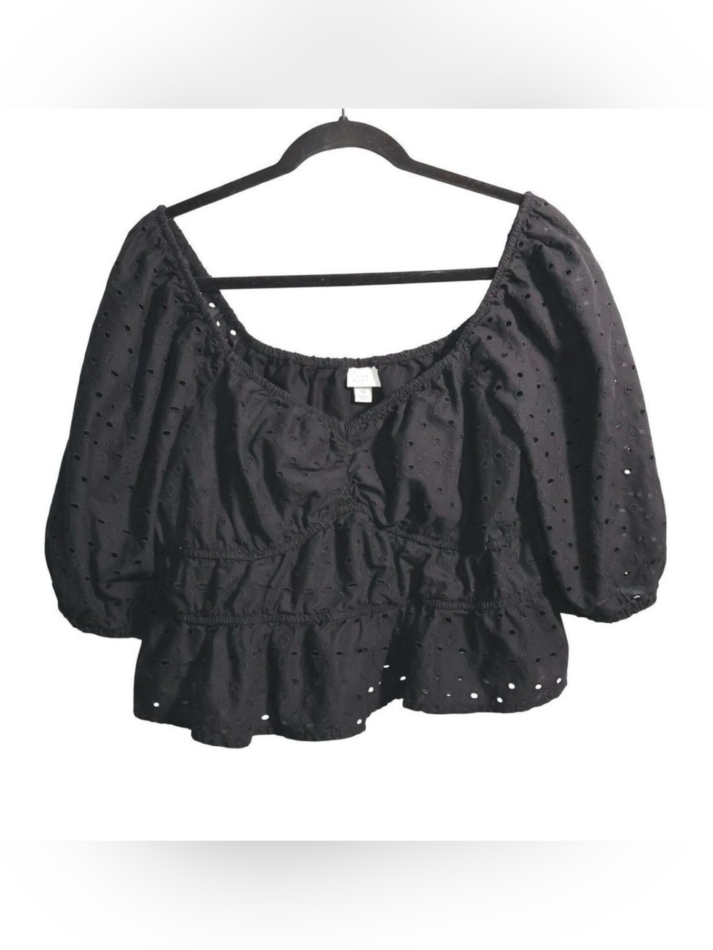 Black Puff-Sleeve Peplum Blouse